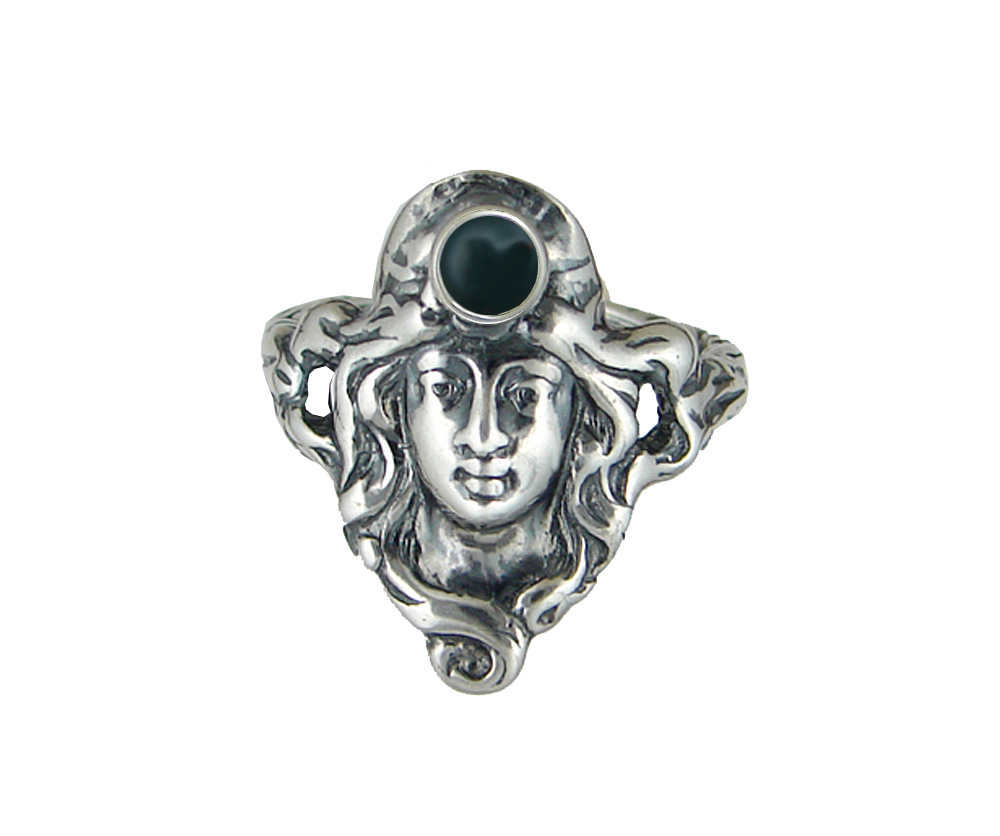 Sterling Silver Garden Woman Maiden Ring With Bloodstone Size 10